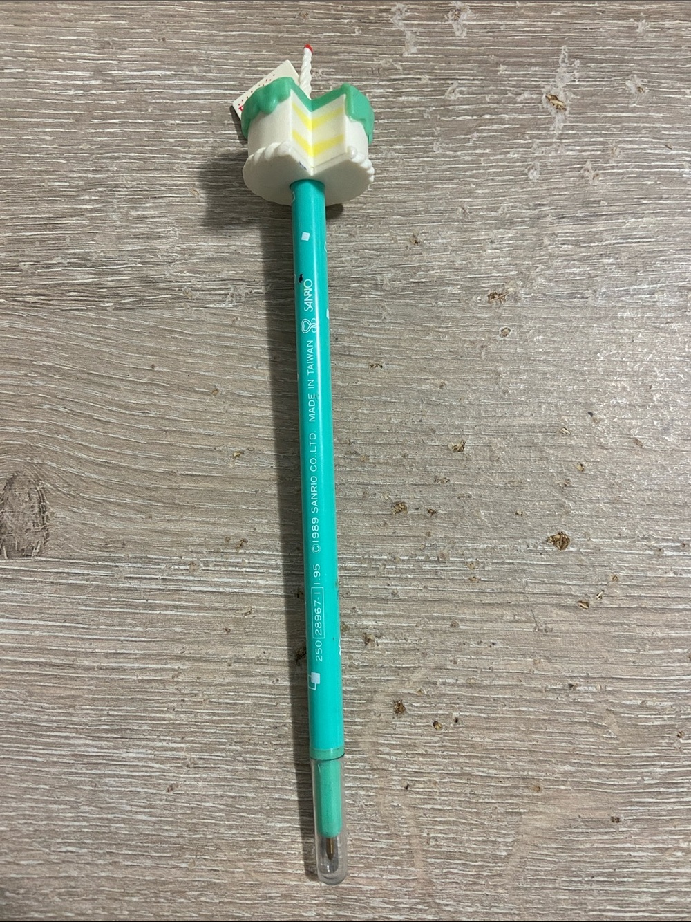 Vintage 1989 Sanrio Teal Barrel Pen with Cake Top